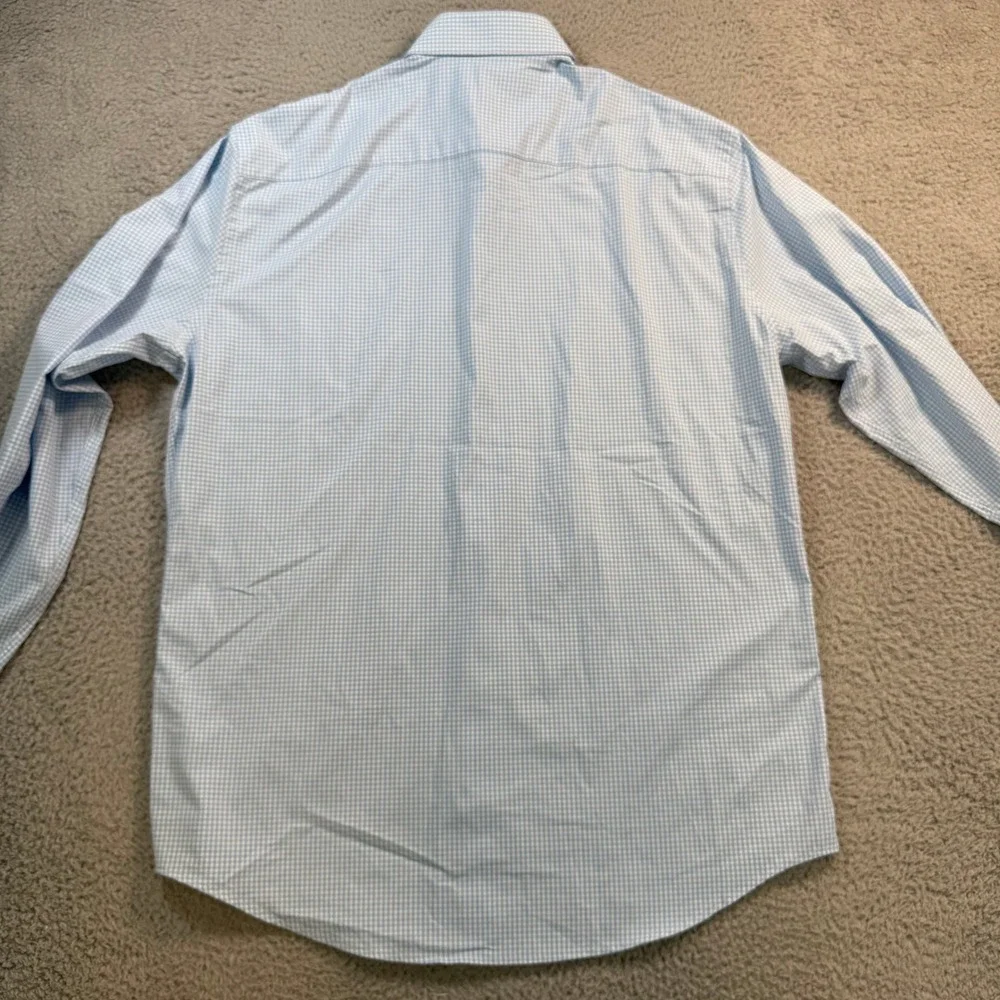 Peter Millar Summer Comfort Blue Gingham Fortinet Logo Shirt Mens Large L